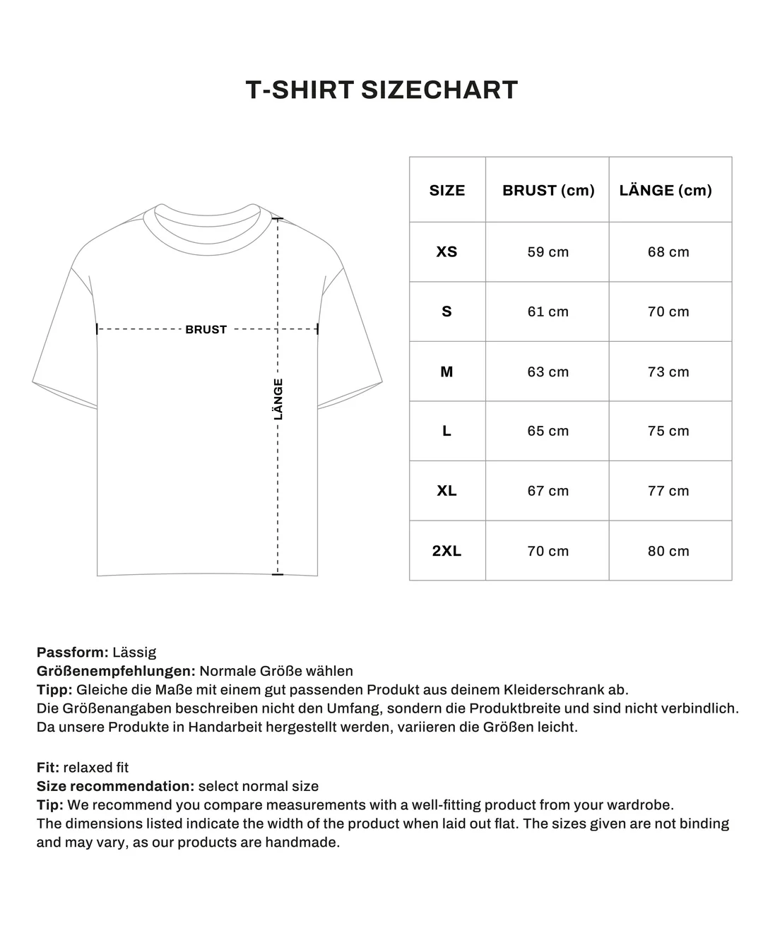 T-Shirt size chart